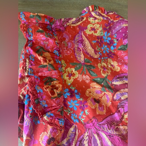 Farm Rio Red Spring Bananas Blouse Medium 100% Cotton - Picture 11 of 12